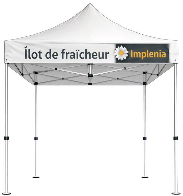 Kit îlot de fraîcheur 6 personnes avec tente 3 x 3 m, gazon synthétique, table, bancs, réfrigérateur et brumisateur LINCE
